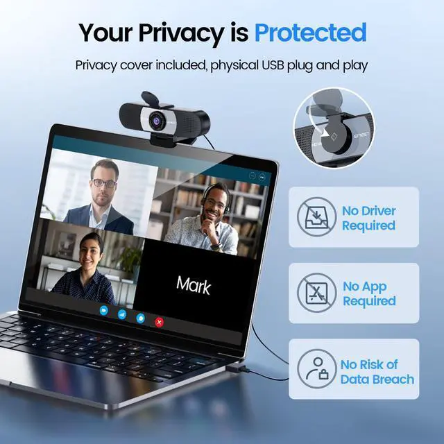 Alt view image 5 of 5 - EMEET 1080P Webcam, C960 Web Camera with 2 Noise-Cancelling Microphones & Privacy Cover, 90° FOV Computer Camera, Plug & Play USB Webcam for Calls/Conference, Zoom/Skype/YouTube, Laptop/Desktop, Grey