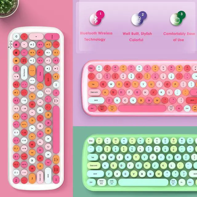 Alt view image 2 of 5 - Wireless Bluetooth Keyboard,3 Devices Switchable, Typewriter Style,100-Key,Retro Round Keycaps,Universal Compatible with Bluetooth-Enabled Android/Windows/iOS/Chrome/iPhone/iPad/Laptop(green)