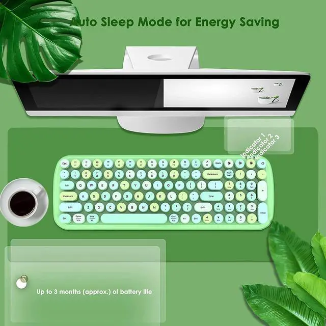 Alt view image 5 of 5 - Wireless Bluetooth Keyboard,3 Devices Switchable, Typewriter Style,100-Key,Retro Round Keycaps,Universal Compatible with Bluetooth-Enabled Android/Windows/iOS/Chrome/iPhone/iPad/Laptop(green)