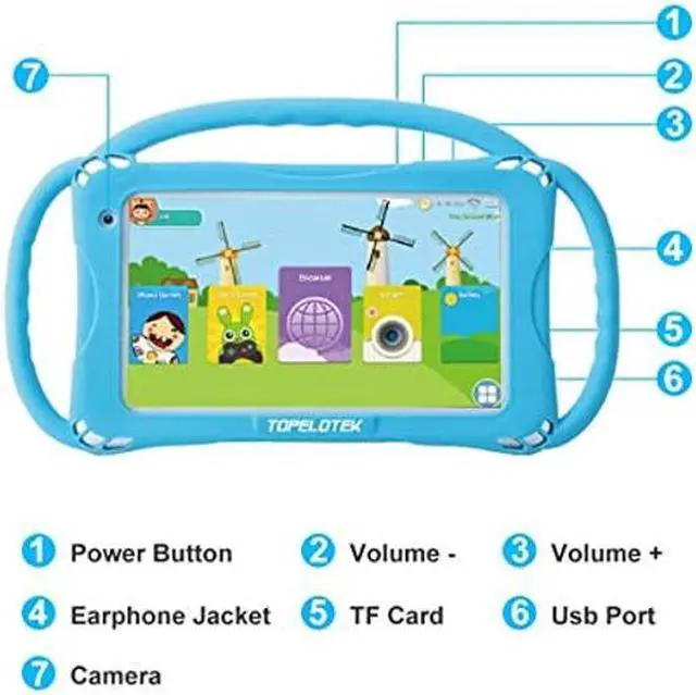 Alt view image 3 of 5 - Kids Tablet 7inch Android Toddler Tablet 32GB Tablet APP Preinstalled & Parent Control Learning Education Tablet WiFi Camera Kid-Proof Case with Handle,Netflix YouTube Ages 3-14
