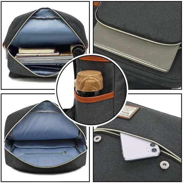 Alt view image 3 of 5 - UGRACE Vintage Laptop Backpack with USB Charging Port, Elegant Water Resistant Travelling Casual Daypacks College Shoulder Bag for Men Women, Fits up to 15.6Inch Laptop in Black