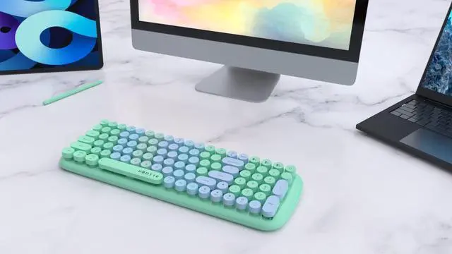 Alt view image 4 of 5 - UBOTIE Colorful Bluetooth 100Keys Keyboard, Wireless Compact Rainbow Gradual Colors Retro Typewriter Flexible Keyboard for Tablet, Cellphones, PC