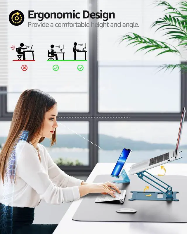 Alt view image 2 of 5 - Urmust Laptop Notebook Stand Holder Adjustable Ultrabook Stand Riser Portable Compatible with Macbook Air Pro HP Dell XPS Lenovo All laptops 10-15.6"(Blue)