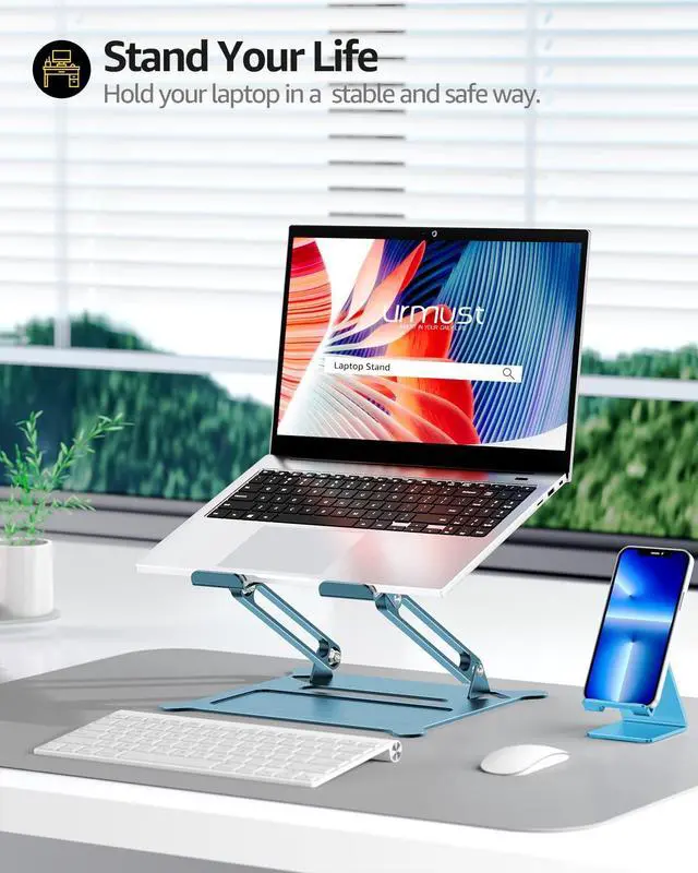 Alt view image 4 of 5 - Urmust Laptop Notebook Stand Holder Adjustable Ultrabook Stand Riser Portable Compatible with Macbook Air Pro HP Dell XPS Lenovo All laptops 10-15.6"(Blue)