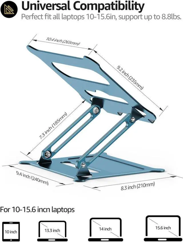 Alt view image 5 of 5 - Urmust Laptop Notebook Stand Holder Adjustable Ultrabook Stand Riser Portable Compatible with Macbook Air Pro HP Dell XPS Lenovo All laptops 10-15.6"(Blue)