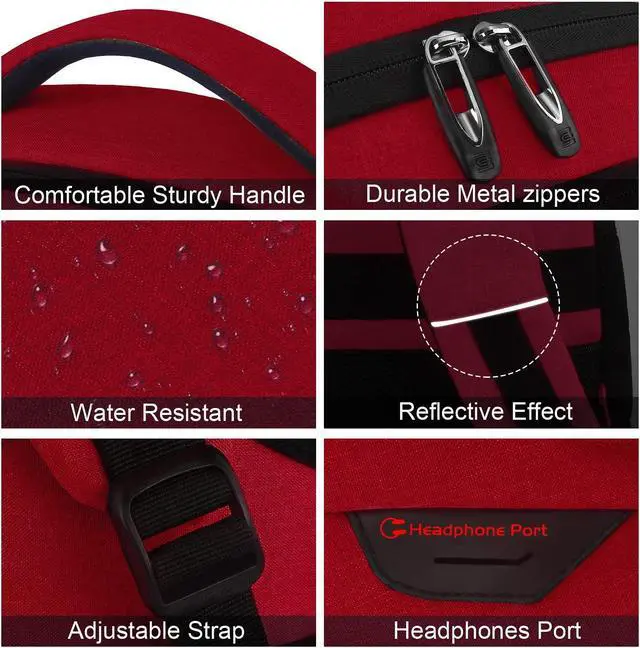 Alt view image 4 of 5 - Laptop Backpack,Business Travel Anti Theft Slim Durable Laptops Backpack with USB Charging Port,Water Resistant College Computer Bag for Women & Men Fits 15.6 Inch Laptop and Notebook-Red