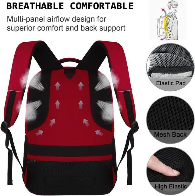 Alt view image 5 of 5 - Laptop Backpack,Business Travel Anti Theft Slim Durable Laptops Backpack with USB Charging Port,Water Resistant College Computer Bag for Women & Men Fits 15.6 Inch Laptop and Notebook-Red