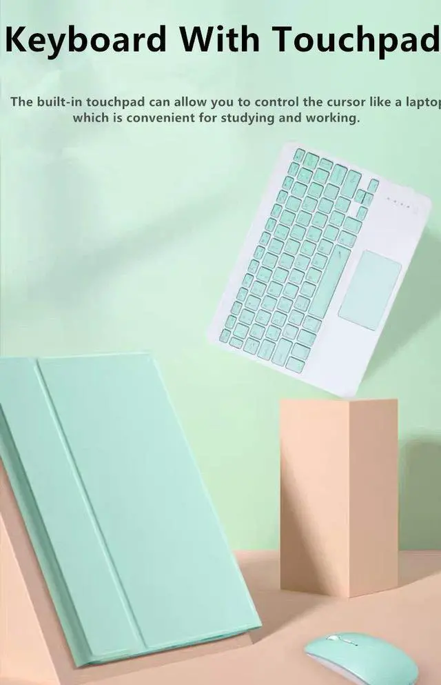 Alt view image 3 of 5 - AnMengXinLing Lovely Keyboard Case for iPad 9th/8th/7th Generation with Mouse,Case for iPad9 iPad8 iPad7 10.2 inch with Pencil Holder and Deatachable Keyboard Mouse, Mint Green