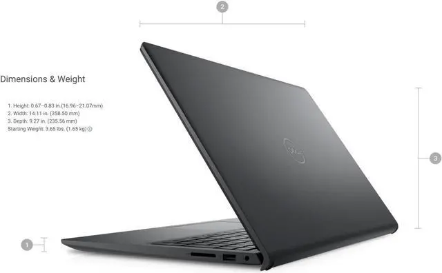 Alt view image 3 of 5 - DELL Newest Inspiron 15 3520 Business Laptop 15.6" FHD (1920x1080p) Intel i3-1215U (6 Cores) up to 4.40GHz (Beats N4020),12G RAM, 256GB SSD,Windows 11 Pro, Webcam, Bluetooth, Carbon Black