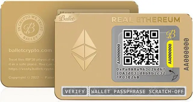 Alt view image 2 of 5 - Ballet Real Ethereum (ETH), Gold Edition - The Easiest Crypto Cold Storage Card with New Premium Packaging, Cryptocurrency Hardware Wallet with Multicurrency and NFT Support (Single)