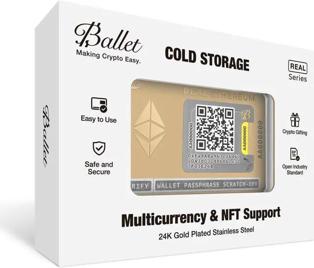 Alt view image 4 of 5 - Ballet Real Ethereum (ETH), Gold Edition - The Easiest Crypto Cold Storage Card with New Premium Packaging, Cryptocurrency Hardware Wallet with Multicurrency and NFT Support (Single)