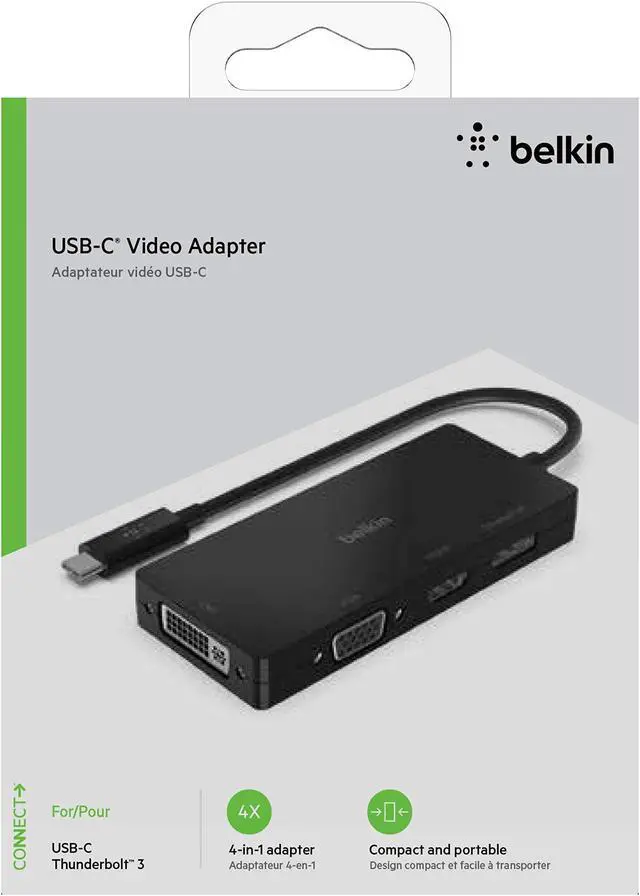 Alt view image 4 of 4 - Belkin USB C Video Adapter, 4-in-1 MultiPort Adapter - USB C Video Adapter For MacBook Pro, MacBook Air, iPad Pro & Mac Mini - HDMI, VGA, DisplayPort, Or DVI Video Display W/ Tethered USB C Cable