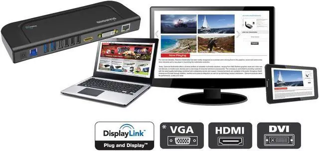 Alt view image 3 of 5 - Diamond Multimedia Dual Video Output, USB/USB-C/TB3 Universal Docking Station with Gigabit Ethernet, HDMI, DVI, Audio for Windows 11, MacOS, Android 5.0+. DisplayLink Certified DL-3900 Chip (DS3900V3)