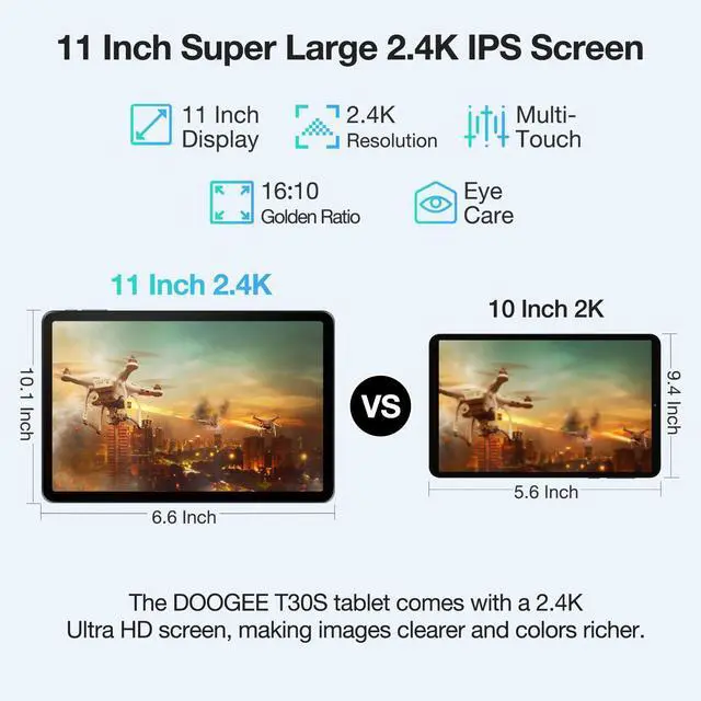 Alt view image 2 of 5 - DOOGEE T30S Android Tablet, 2.4K 11 Inch Tablet Android Tablets with Octa Core Processor, 16GB RAM 256GB ROM, 8580mAh, Dual 13MP Camera, 4 Speakers, 5G WiFi+4G LTE, BT5.0, GPS, Black