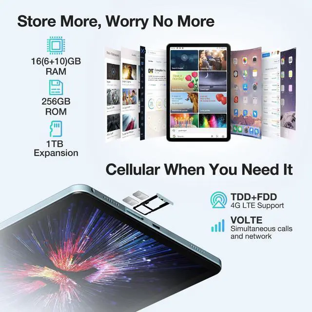 Alt view image 3 of 5 - DOOGEE T30S Android Tablet, 2.4K 11 Inch Tablet Android Tablets with Octa Core Processor, 16GB RAM 256GB ROM, 8580mAh, Dual 13MP Camera, 4 Speakers, 5G WiFi+4G LTE, BT5.0, GPS, Black