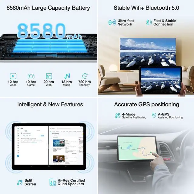 Alt view image 4 of 5 - DOOGEE T30S Android Tablet, 2.4K 11 Inch Tablet Android Tablets with Octa Core Processor, 16GB RAM 256GB ROM, 8580mAh, Dual 13MP Camera, 4 Speakers, 5G WiFi+4G LTE, BT5.0, GPS, Black
