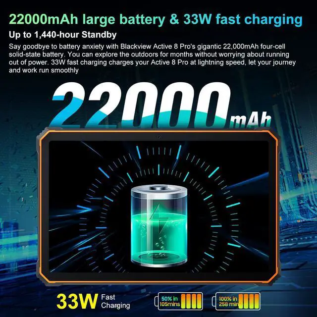 Alt view image 4 of 5 - Blackview 2.4k 10.36 inch Rugged Tablet, 22000mAh Octa-core Tablet, 24GB(8+16) RAM+256GB ROM+1TB Expand Android 14 Tablet, 48MP+16MP Camera Waterproof Tablet, 4G LTE/5G WiFi, BT 5.0/OTG/GPS-Orange