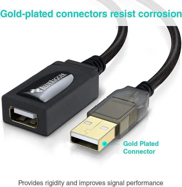 Alt view image 5 of 5 - BlueRigger USB Extension Cable (100FT/30M, Long Active USB2.0 Extender, Male to Female Repeater, Data Transfer Cord)- for Game Consoles, Printer, Camera, Keyboard, Hard Drives