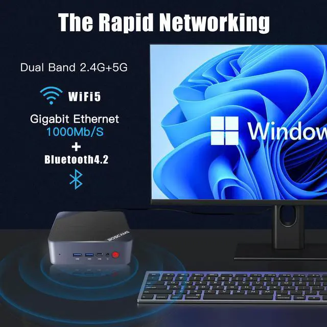 Alt view image 4 of 5 - BOSGAME B95 Mini PC Intel 12th Gen N95 (up to 3.4GHz) Mini Desktop Computers Windows 11 Pro 16GB RAM 512GB M.2 SSD, Micro PC Support 4K UHD Dual HDMI & Type-C, Dual WiFi 5, BT 4.2