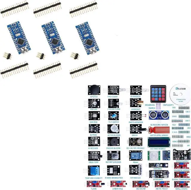 Main image of ELEGOO Upgraded 37 in 1 Sensor Modules Kit & ELEGOO Nano Board CH 340/ATmega+328P
