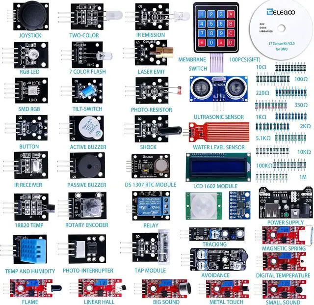 Alt view image 2 of 5 - ELEGOO Upgraded 37 in 1 Sensor Modules Kit & ELEGOO Nano Board CH 340/ATmega+328P
