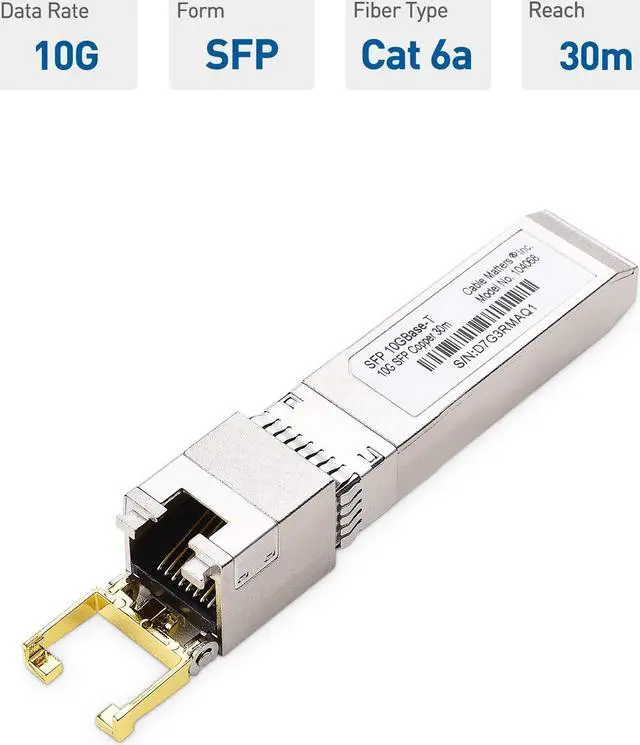 Alt view image 4 of 5 - Cable Matters 10GBASE-T 10 Gigabit SFP+ to RJ45 Copper Ethernet Modular Transceiver for Cisco, Ubiquiti, TP-Link, Huawei, Mikrotik, Netgear, and Supermicro Equipment