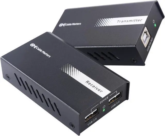 Main image of Cable Matters USB Over Ethernet Extender with 2X USB Ports up to 165ft - Full USB 2.0 Support USB Extender Over Cat6 for Keyboard, Mouse, Webcam