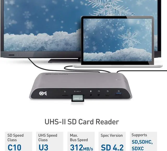 Alt view image 4 of 5 - Cable Matters USB C Dock for Windows - Dual 4K HDMI, 80W Charging, UHS-II SD Card Slot, 10Gbps USB-A/USB-C Gigabit Ethernet - Thunderbolt 4 / USB4 / Thunderbolt 3 Port Compatible USB C Docking Station