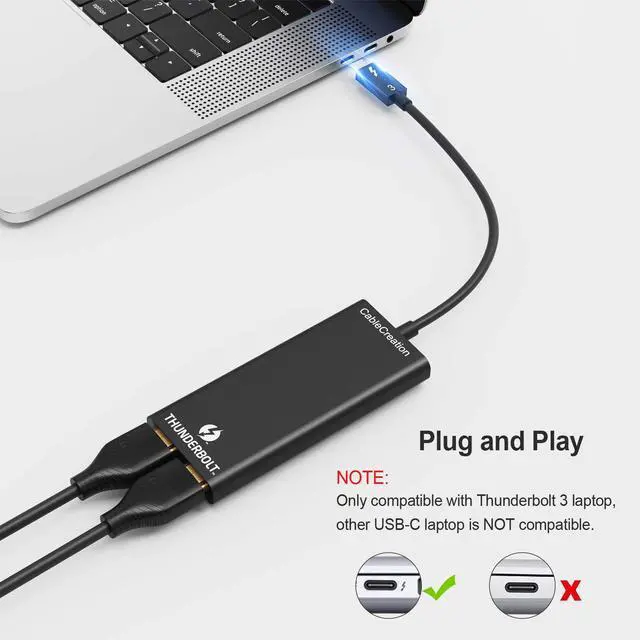 Alt view image 4 of 5 - CableCreation Thunderbolt 3 to Dual HDMI Display, Thunderbolt 3 to Two HDMI Adapter, 4K@60Hz, 40Gbps, USB C to HDMI Cable Compatible with Mac and Some Windows Systems