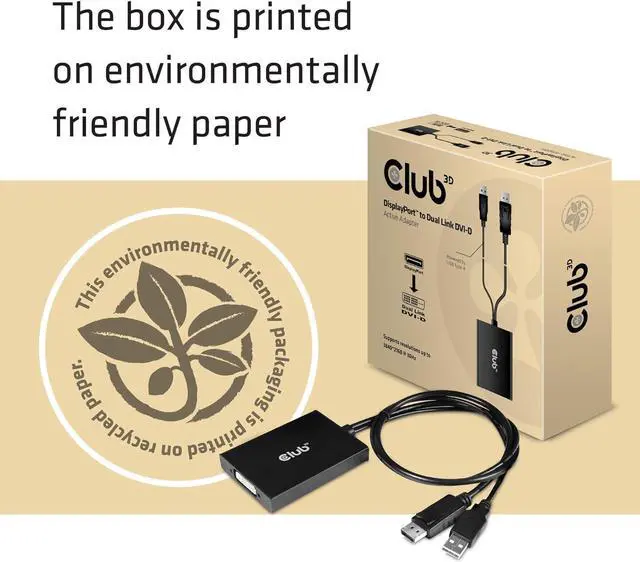 Alt view image 5 of 5 - Club 3D CAC-1010 DisplayPort to DVI Dual-Link DVI-D Active Adapter for Your Monitor/Display USB A Powered 2560x1600 Resolution HDCP Supported NOT for Cinema Monitors Black