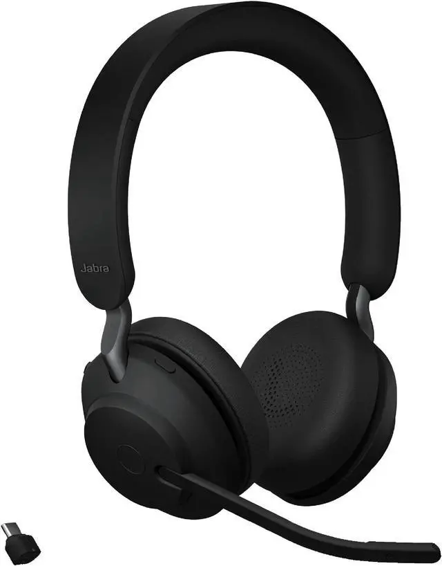 Main image of Jabra Evolve2 65 MS Wireless Headphones with Link380c, Stereo, Black  Wireless Bluetooth Headset for Calls and Music, 37 Hours of Battery Life, Passive Noise Cancelling Headphones