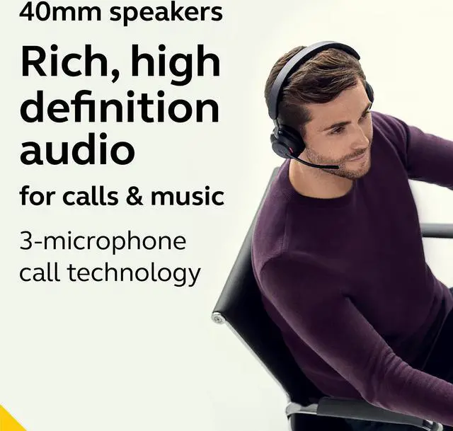 Alt view image 3 of 5 - Jabra Evolve2 65 MS Wireless Headphones with Link380c, Stereo, Black  Wireless Bluetooth Headset for Calls and Music, 37 Hours of Battery Life, Passive Noise Cancelling Headphones