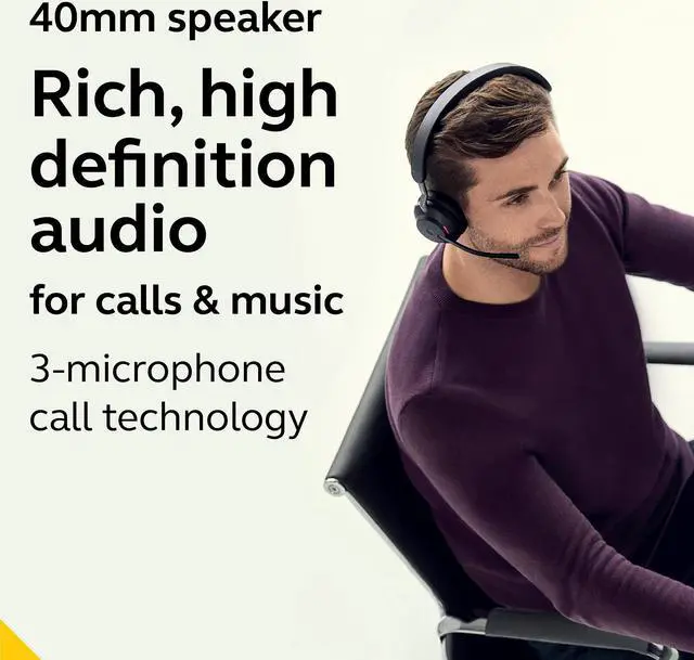 Alt view image 3 of 5 - Jabra Evolve2 65 MS Wireless Headset with Link380c, Mono, Black - Wireless Bluetooth Headset for Calls and Music, 37 Hours of Battery Life, Passive Noise Cancelling Headphones