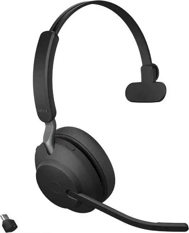 Main image of Jabra Evolve2 65 UC Wireless Headset with Link380c, Mono, Black - Wireless Bluetooth Headset for Calls and Music, 37 Hours of Battery Life, Passive Noise Cancelling Headphones