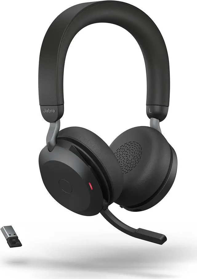 Alt view image 2 of 5 - Jabra Evolve2 75 PC Wireless Headset with 8-Microphone Technology - Dual Foam Stereo Headphones with adjustable Advanced Active Noise Cancelling, USB-A Bluetooth Adapter and UC Compatibility - Black