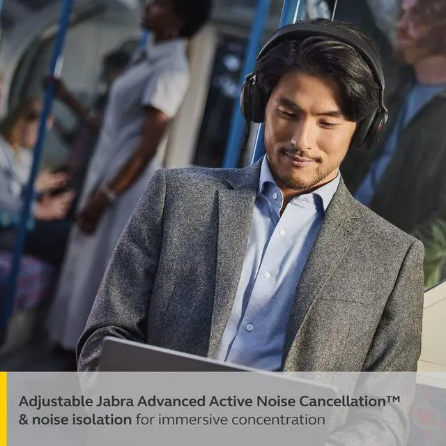 Alt view image 4 of 5 - Jabra Evolve2 75 PC Wireless Headset with 8-Microphone Technology - Dual Foam Stereo Headphones with adjustable Advanced Active Noise Cancelling, USB-A Bluetooth Adapter and UC Compatibility - Black