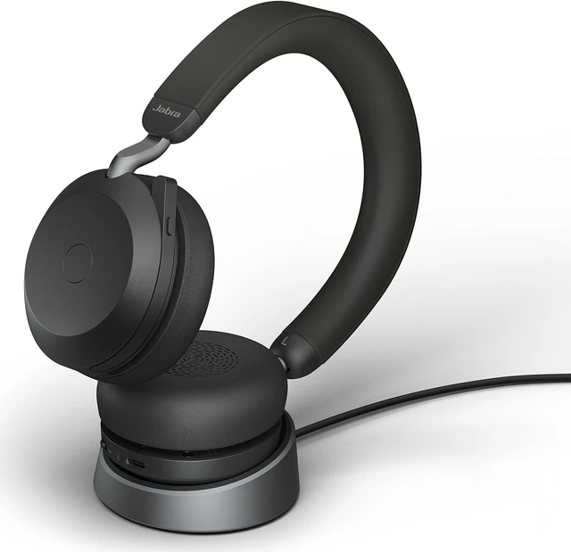 Main image of Jabra Evolve2 75 PC Wireless Headset with Charging Stand and 8-Mic Technology - Dual Foam Stereo Headphones with Advanced Active Noise Cancelling, USB-C Bluetooth Adapter and UC Compatibility - Black