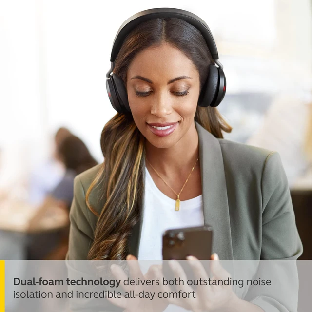 Alt view image 5 of 5 - Jabra Evolve2 75 PC Wireless Headset with Charging Stand and 8-Mic Technology - Dual Foam Stereo Headphones with Advanced Active Noise Cancelling, USB-C Bluetooth Adapter and UC Compatibility - Black