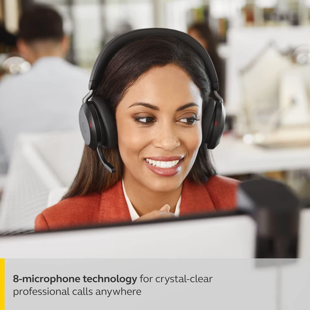 Alt view image 3 of 5 - Jabra Evolve2 75 PC Wireless Headset with Charging Stand and 8-Mic Technology - Dual Foam Stereo Headphones with Advanced Active Noise Cancelling, USB-C Bluetooth Adapter and UC Compatibility - Black