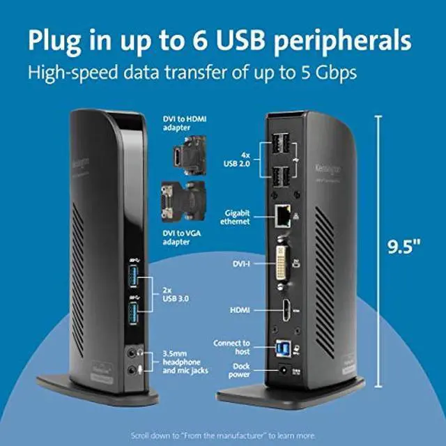 Alt view image 2 of 5 - Kensington USB 3.0 Dual Display Docking Station for Windows, MacBooks, and Surface (K33972US)