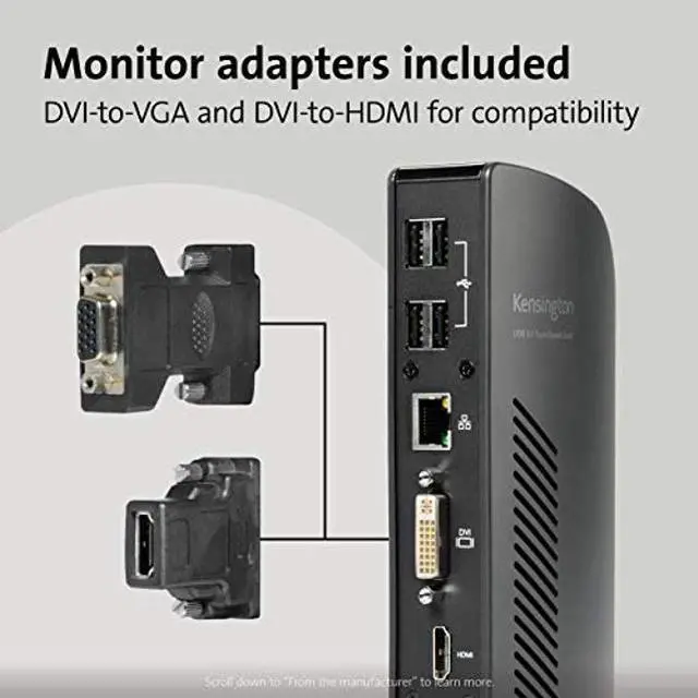 Alt view image 5 of 5 - Kensington USB 3.0 Dual Display Docking Station for Windows, MacBooks, and Surface (K33972US)