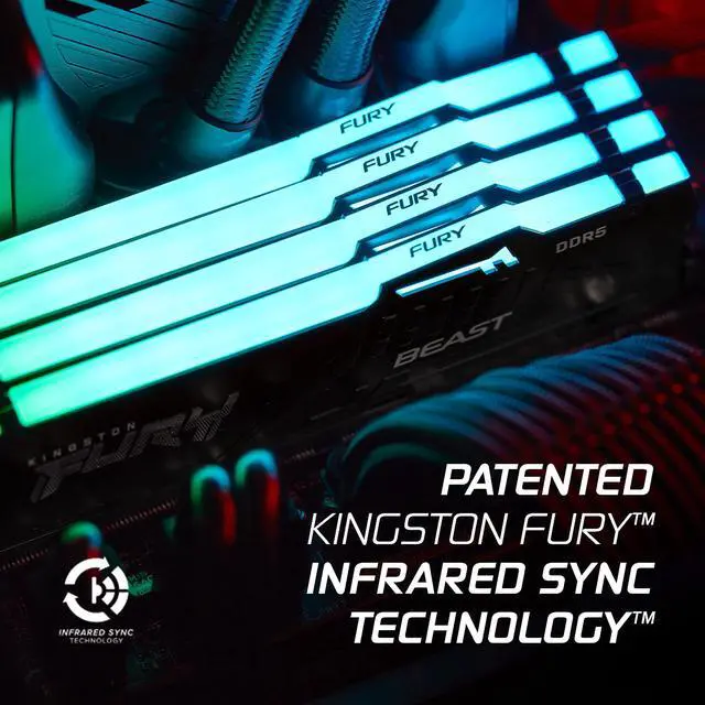 Alt view image 3 of 5 - Kingston Fury Beast 8GB 5600MT/s DDR5 CL36 RGB Desktop Memory Single Module | Infrared Syncing | AMD Expo | Plug N Play | KF556C36BBEA-8