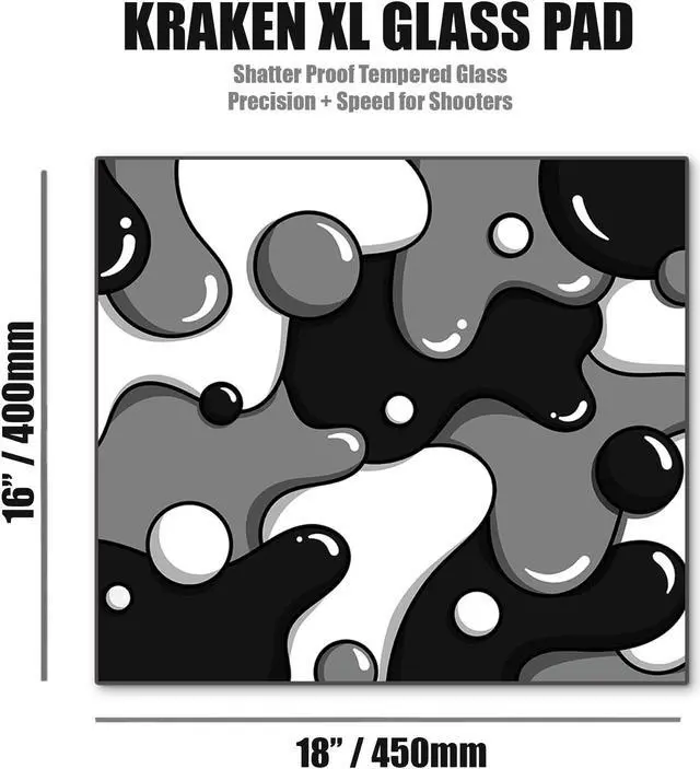 Alt view image 2 of 5 - KRAKEN KEYBOARDS XL Glass Mouse Pad - DRIP Edition Black & White Glass Gaming Mouse Pad - Professional Artisan Mouse Mat Provides Improved Precision and Speed - Extra Large 18" x 16" (Stealth)