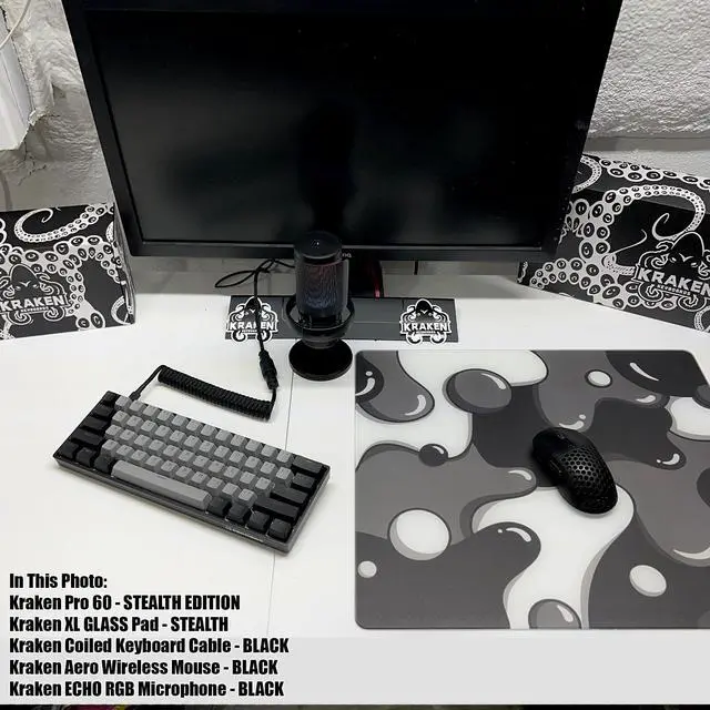 Alt view image 3 of 5 - KRAKEN KEYBOARDS XL Glass Mouse Pad - DRIP Edition Black & White Glass Gaming Mouse Pad - Professional Artisan Mouse Mat Provides Improved Precision and Speed - Extra Large 18" x 16" (Stealth)