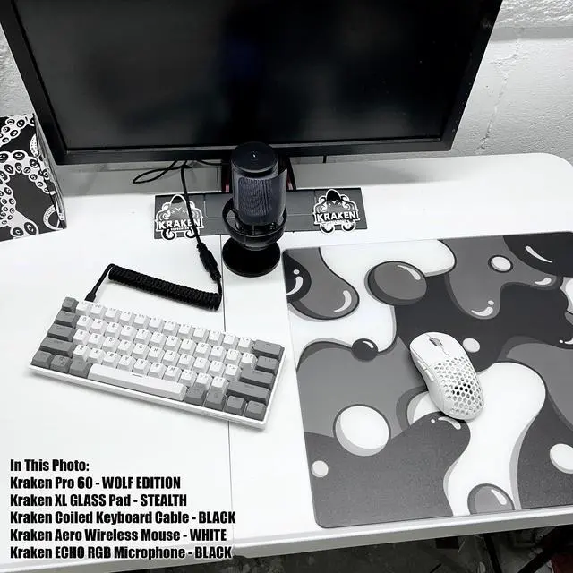 Alt view image 5 of 5 - KRAKEN KEYBOARDS XL Glass Mouse Pad - DRIP Edition Black & White Glass Gaming Mouse Pad - Professional Artisan Mouse Mat Provides Improved Precision and Speed - Extra Large 18" x 16" (Stealth)