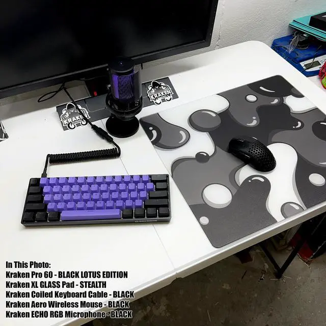 Alt view image 4 of 5 - KRAKEN KEYBOARDS XL Glass Mouse Pad - DRIP Edition Black & White Glass Gaming Mouse Pad - Professional Artisan Mouse Mat Provides Improved Precision and Speed - Extra Large 18" x 16" (Stealth)
