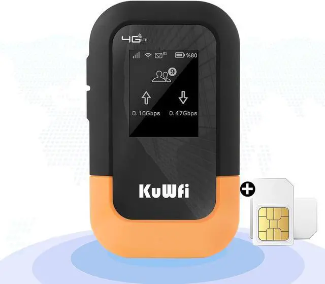 Main image of KuWFi 4G LTE WiFi Mobile Hotspot Device, 150 Mbps Wireless Portable Travel Router with 2G Free Data, Portable WiFi Hotspot for Travel Support 10 Devices, AT&T T-Mobile, B2/B4/B5/B12/B13/B66