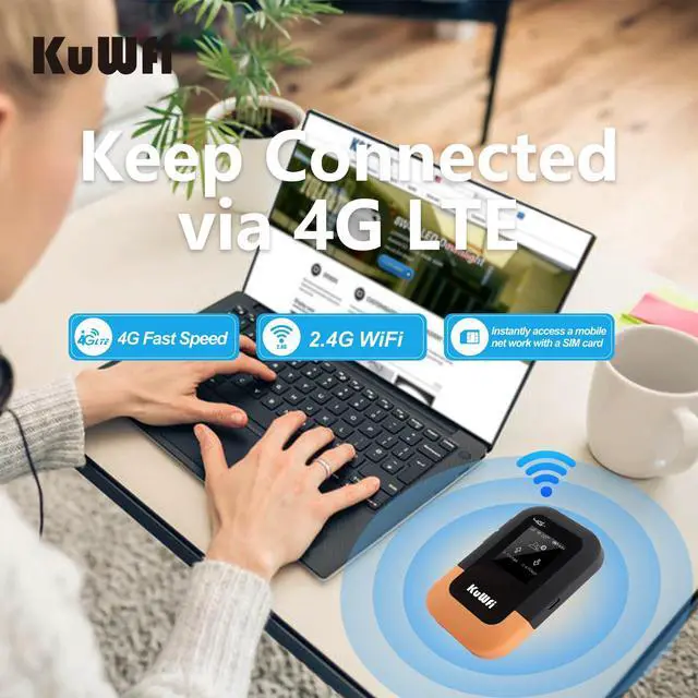 Alt view image 5 of 5 - KuWFi 4G LTE WiFi Mobile Hotspot Device, 150 Mbps Wireless Portable Travel Router with 2G Free Data, Portable WiFi Hotspot for Travel Support 10 Devices, AT&T T-Mobile, B2/B4/B5/B12/B13/B66