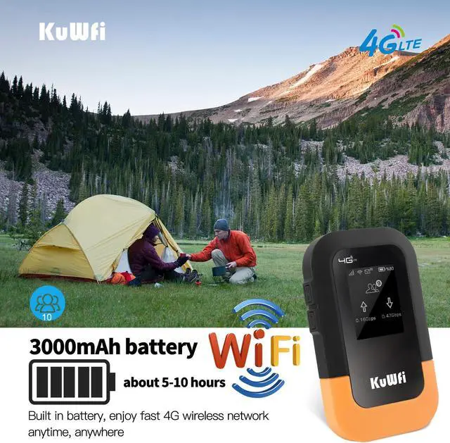 Alt view image 4 of 5 - KuWFi 4G LTE WiFi Mobile Hotspot Device, 150 Mbps Wireless Portable Travel Router with 2G Free Data, Portable WiFi Hotspot for Travel Support 10 Devices, AT&T T-Mobile, B2/B4/B5/B12/B13/B66
