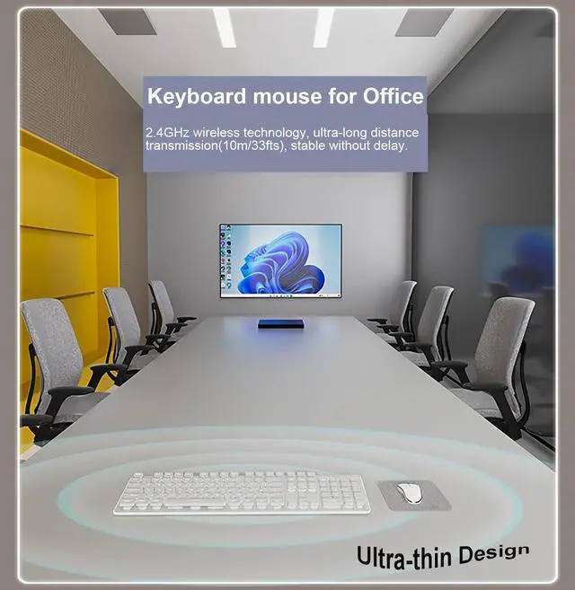 Alt view image 4 of 5 - Wireless Keyboard and Mouse Combo, Rechargeable Metal Full Size Mute Keyboard and Ergonomic Mice, 2.4G Ultra-Thin Sleek Design for Windows Computer Desktop PC Laptop (White with white light)
